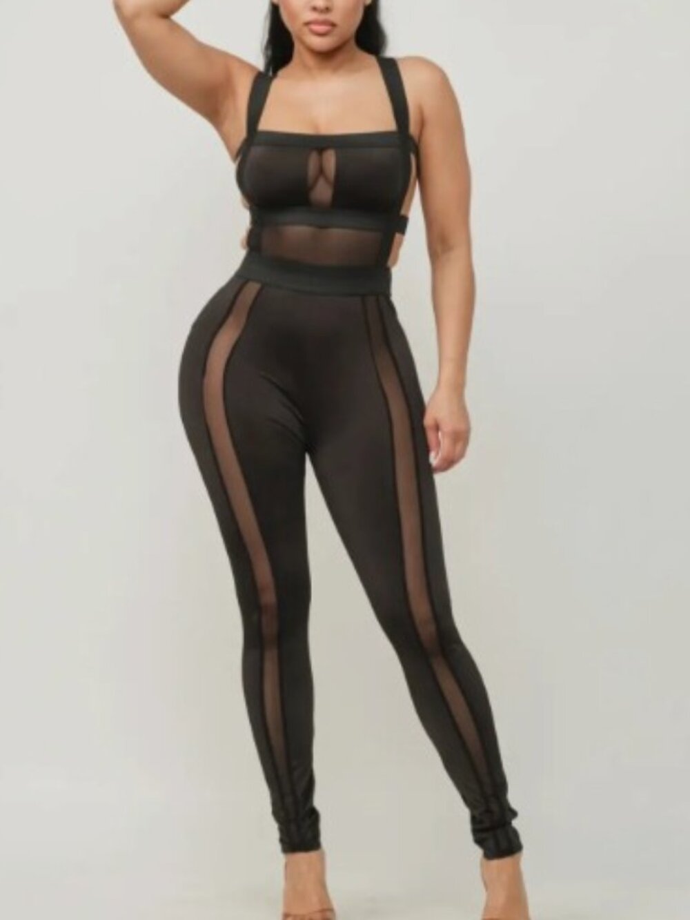 Love J SugarPopped Sheer Mesh Paneled Bodycon Jumpsuit – Black – NWT Size M
